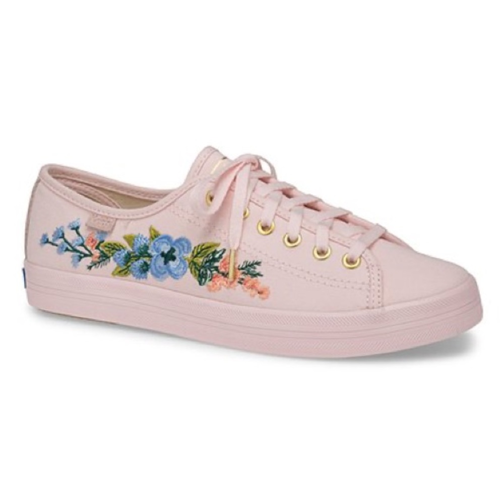 Keds x rifle paper co pink embroidered floral kick canvas sneakers